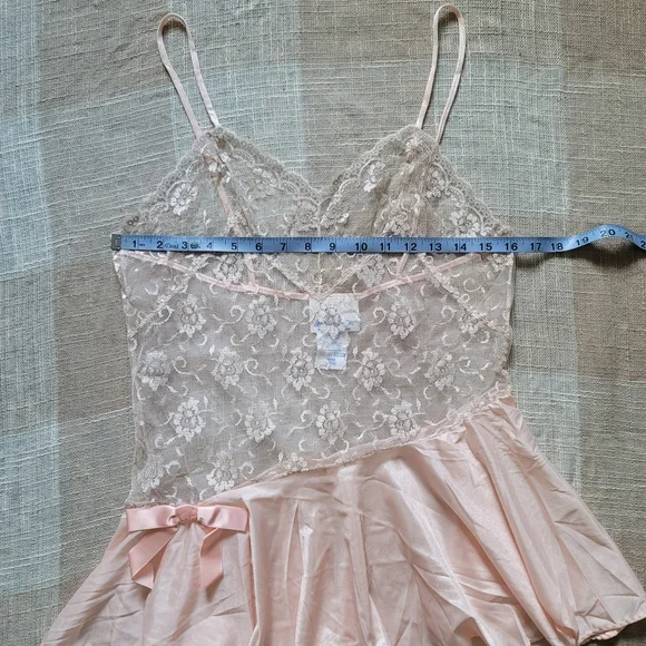 Vintage Coquette Girlypop Feminine Girly Balletcore Sheer Lace Pink Slip Dress - Picture 7 of 11